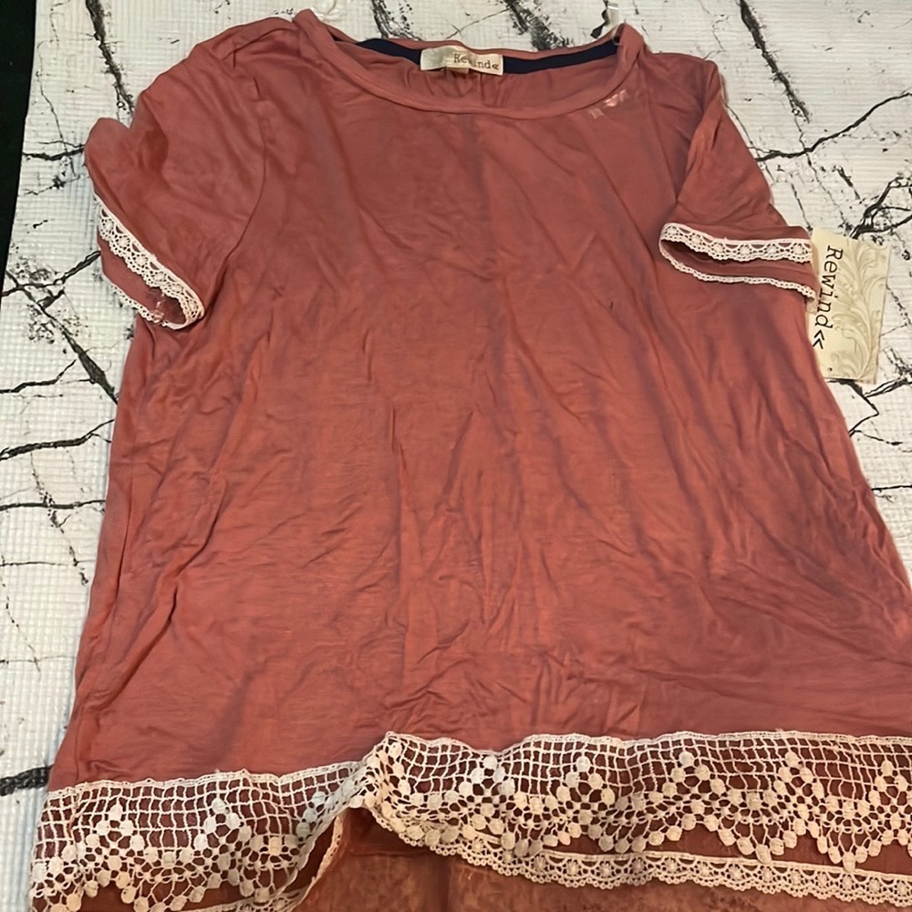 REWIND Pink blouse with lace detailing on the edges